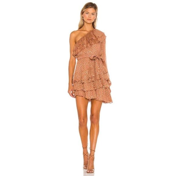 ROCOCO SAND Aine One Shoulder Dress Tan Brown Lurex - Picture 5 of 5